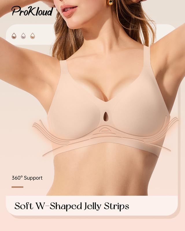 Image of ProKloud Bras for Women No Underwire Wireless Jelly Bras Full Coverage Seamless Push Up Bralettes Support Tshirt Bra