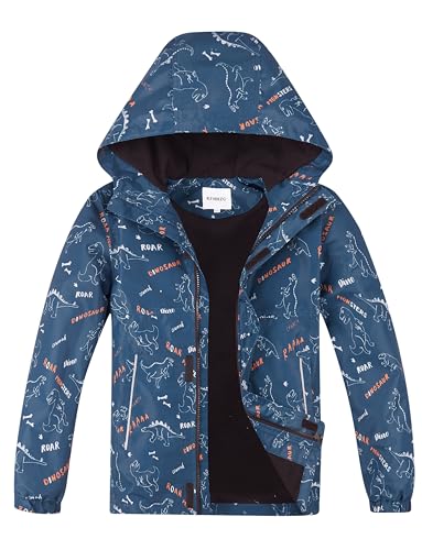 Image of Boys Girls Rain Jackets Waterproof Hooded Fleece Raincoats Lightweight Windbreakers for Kids