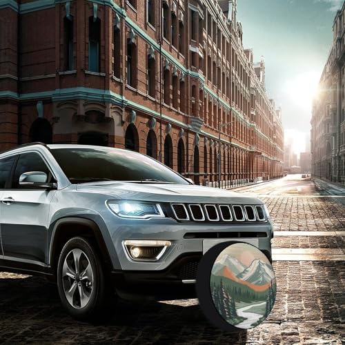 Image of Mountain Adventure Camper Spare Tire Cover Watercolor Nature Landscape Wheel Tire Cover Waterproof Sun Protection Fit for SUV Truck Travel Trailer 12 Inch