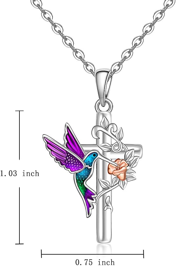 Fenthring Hummingbird Necklace for Women Hummingbird Pendant Necklace Cross Sterling Silver Blue Purple Flower Memorial Jewelry Christmas Gifts for Women - Image 7