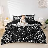 jejeloiu Moth Comforter Cover Set King Size Kids Gothic Skull Duvet Cover Set for Boys Girls Teens White Sun Moon Bedding Set Breathable Galaxy Bedspread Cover Room Decor Quilt Cover