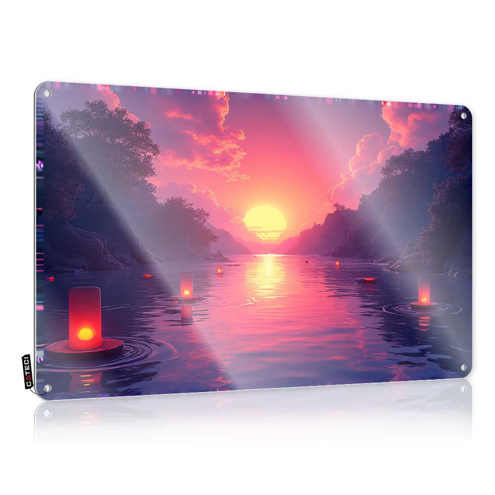 Fzfn Men's Colour Bathroom Stuff Fun Plaques - Sunset Lanterns On The Water Scandinavian Metal Wall Art Ready To Hang For Bathroom(20X30cm)