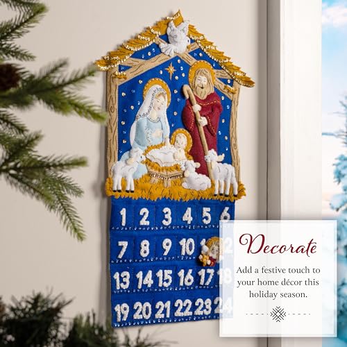 Image of Bucilla Felt Applique Advent Calendar Kit, One Starry Night, Perfect for Holiday DIY Arts and Crafts, 89681E