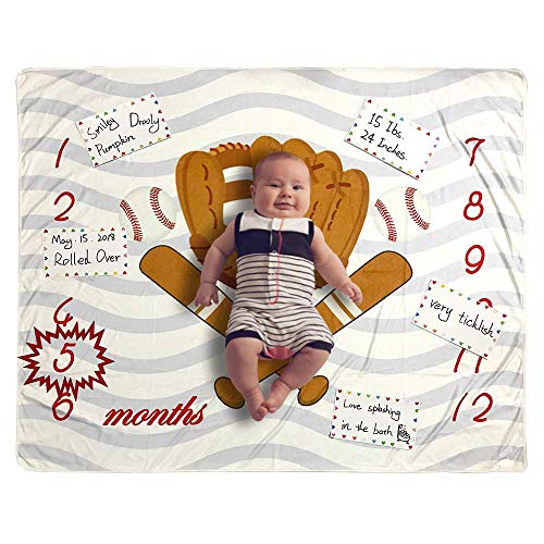 Homegician Baby Monthly Milestone Blanket Baseball, Photo Prop for Newborn Growth Photography