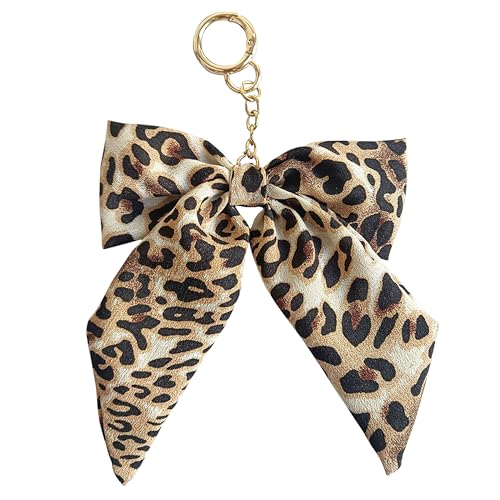 Fuerxy Leopard Print Bow Bag Charm for Purse Handbags Bag Accessories Charms PU Key Charms (Brown)