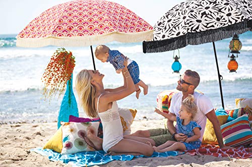 Beach Umbrella For Sand – Best Beach Umbrella Windproof With Sand Anchor Portable Sport Umbrella, Fringe, Denim Beach Umbrella Bag, Features Pointed Bottom & 100% Uv Sun Protection – Bahama (Las Brisas) #TOP6