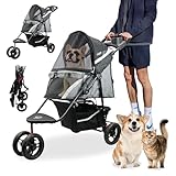 Petique Revolutionary Durable Pet Stroller, Easy Fold, Quality mesh Windows, Large Storage Basket, Secure Cup Holder Tray, Small/Medium Dogs, Cats and Pets, Supports up to 55LBS - Galaxy (Gray)