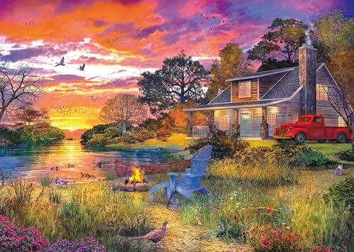 Image of Jigsaw Puzzles for Adults 1000 Piece The Cottage by The Sunset Lake 27.56 x 19.69 Inch Jigsaw Puzzle for Adults Educational Game 1000 Pieces Puzzles for Adult