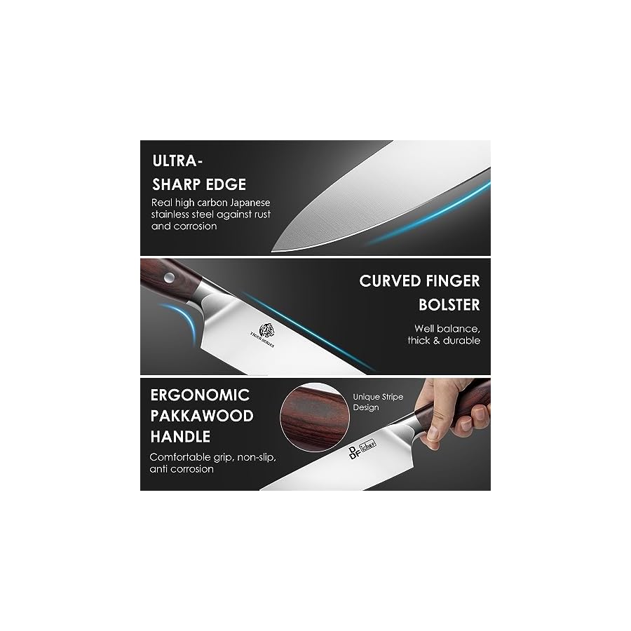 DDF iohEF Kitchen Knife Set, 16-Piece Knife Sets for Kitchen with Block Japanese Stainless Steel Knives Set with Sharpener Ultra Sharp Professional Chef Knife Set with Ergonomic Handle for Cutting