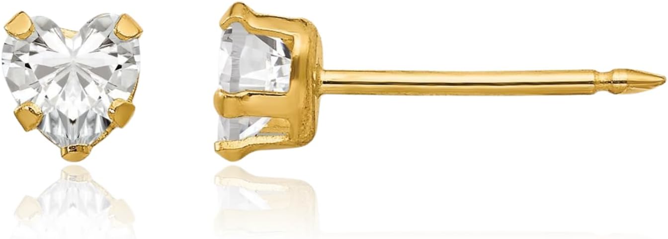 IceCarats 14K Solid Yellow Gold Cubic Zirconia Medium Stud Earrings 4mm Heart Cut, Prong Set, Friction Back For Her