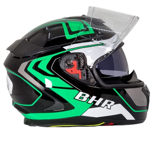 BHR Casco Integrale Moto con Doppia Visiera 813 RACE | Casco Moto Integrale Omologato ECE con Visiera Parasole | Casco Moto Uomo/Donna | GREEN LINE | XL