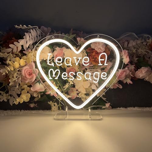 Image of Leave a Message Neon Sign With Holder Base, Neon Guestbook Table Sign for Wedding Shop Business Desk Decor Reception Welcome Dimmable Led Sign, Warm White USB Neon Light Sign