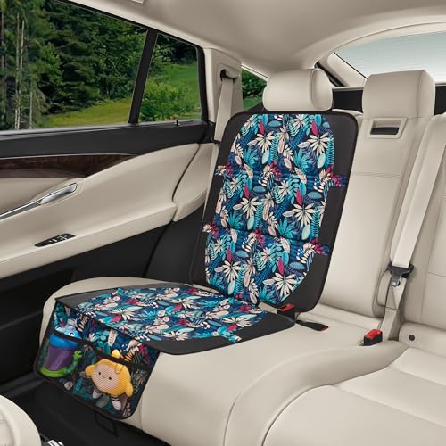 Image of Car Seat Protector for Child Car Seat, 2 Pack Baby Car Seat Covers with Mesh Pockets & Non-Slip Backing 600D Durable Seat Protector Under Baby Car Seat for Car Back Seat (Colorful Leaves, Large)