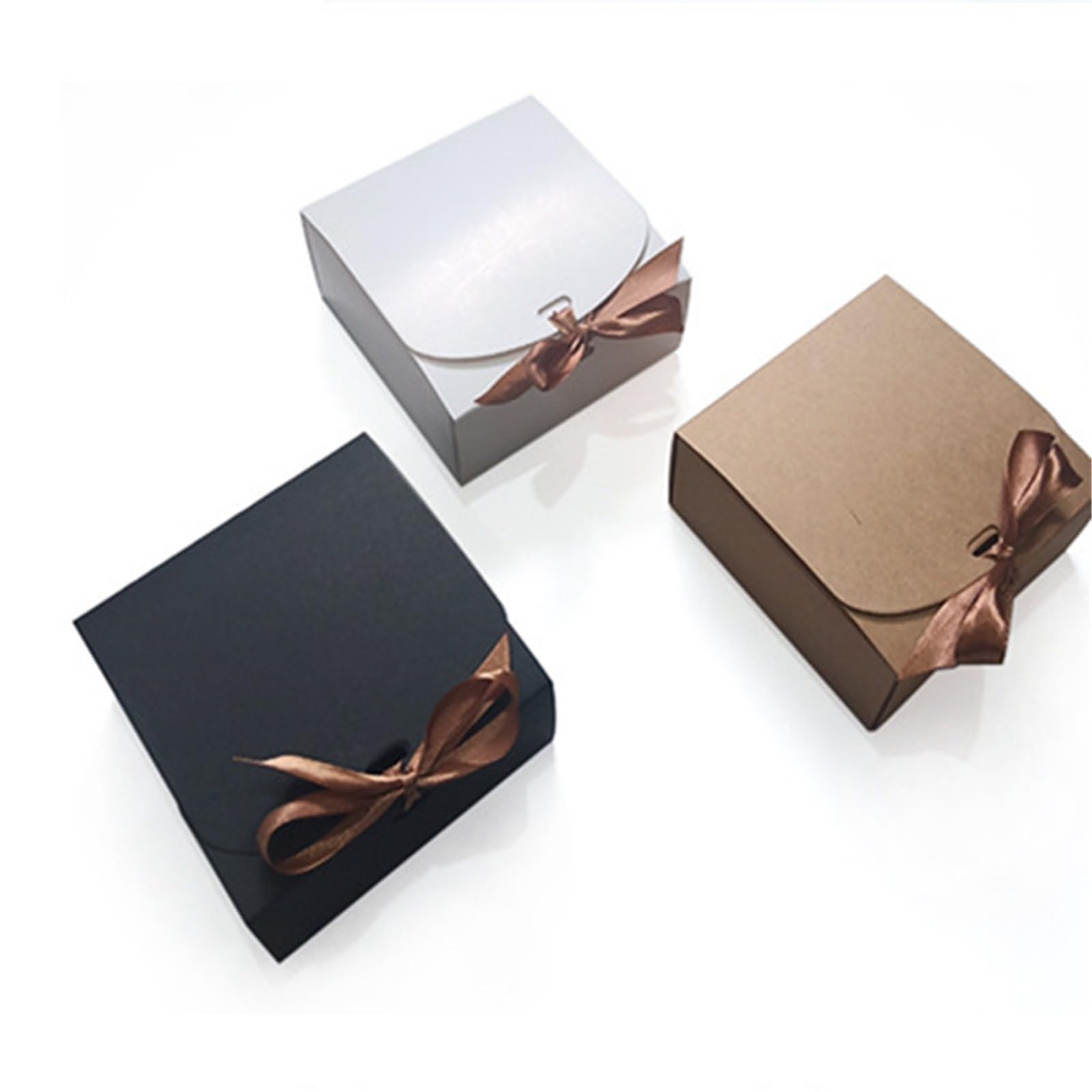 10/20/50 scatole quadrate in carta kraft a conchiglia per confezioni regalo con nastro, scatole per caramelle bianche e nere, decorazione per matrimoni (nero, 50 pezzi, 24 x 24 x 6 cm)