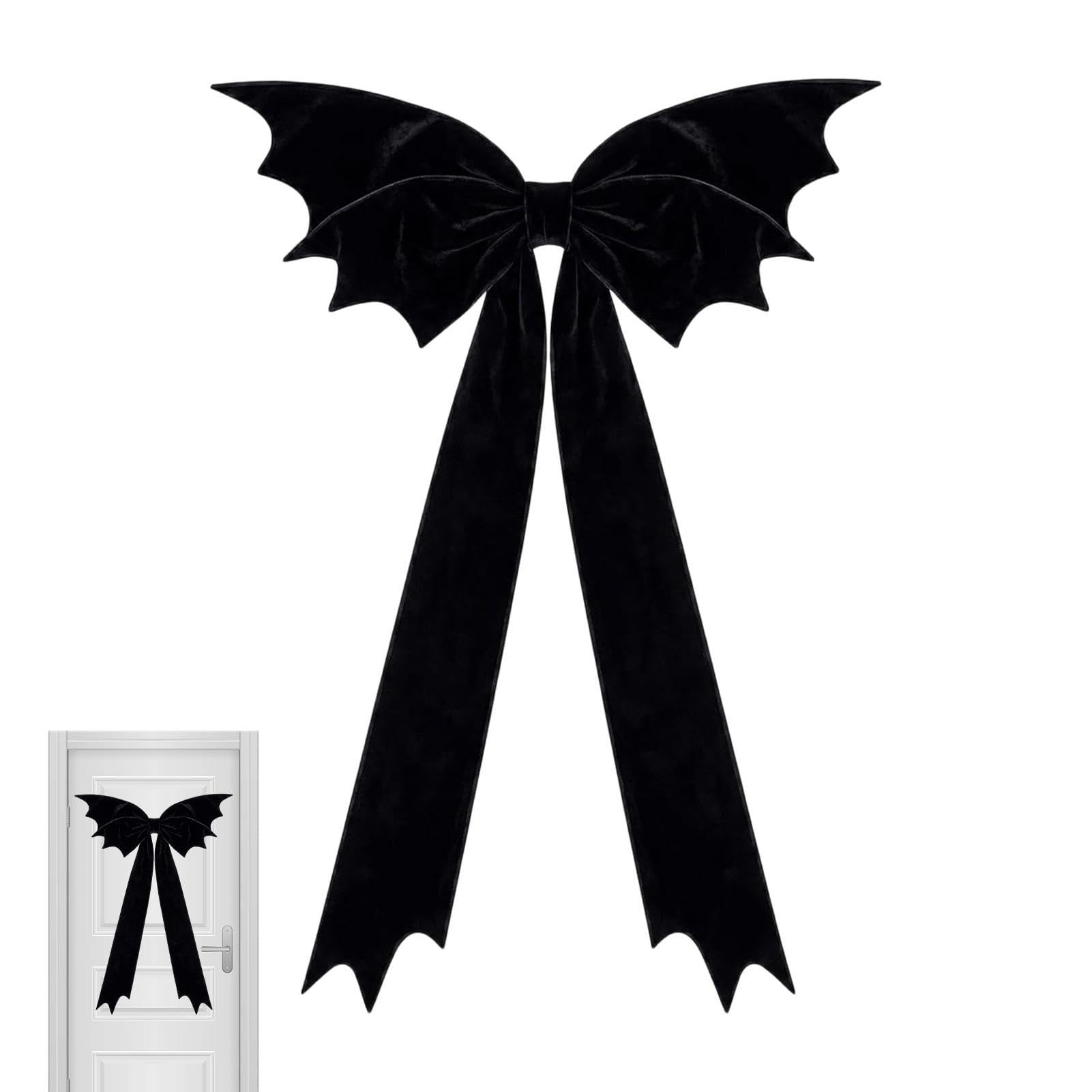 Decoración de Halloween gótica con lazo negro de terciopelo y motivos de murciélago