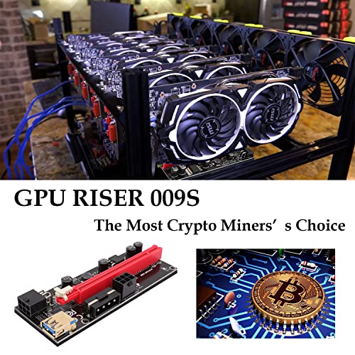 BTBcoin PCI-E Riser 009S GPU Riser Adapter Card PCIE X1 to X16 Extender PCI-Express Riser Cable for Bitcoin Litecoin ETH Coin Mining - 6 Pack