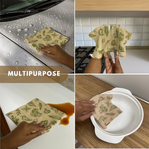 Image of Microfiber Tearable Cleaning Cloth Roll - 20 Pulls | Reusable, Super Absorbent, Easy to Tear | Ideal for Kitchen, Car, Electronics, and More | 180 GSM | Vegetable Print