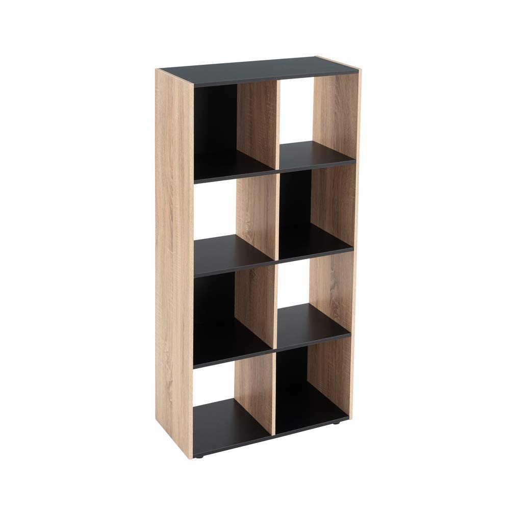 LOLAhome Estantería Cubo, Librería Estantería de 8 Cubos de Madera MDF Negra y Natural, Adecuada para Estudio, Oficina, Sala de Estar, Dormitorio