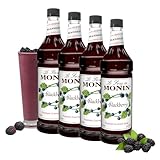 Monin Flavored Syrup, Blackberry, 33.8-Ounce Plastic Bottles (Pack of 4)