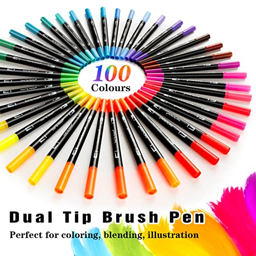 Miniatura 2 de Kazate Kit Rotuladores Lettering 100 Colores Doble Punta De Pincel, Para Niños Y Adultos, Mandalas Graffiti Caligrafía