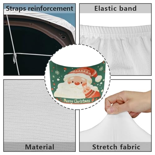 Image of Santa Claus Print Car Hood Cover Stretch Polyester Fabric Cover for Car Hood Removable Car Hood Protector Easy Installation for Car Hood Decoration and Protection
