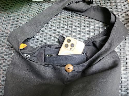 BTP! Thai Monk Buddha Cotton Sling Crossbody Messenger Bag Purse Hippie Hobo Black XL14