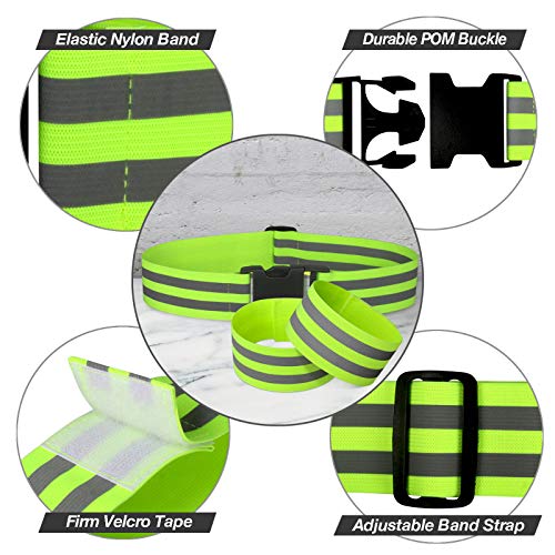 Morbeste 6 PCS Reflective Running Gear, High Visibility Glow Safety Reflective Belt or Sash, Lightweight Reflective Band Strap for Running, Walking, Cycling - Fits Women, Men, Kids (Green) - Thumbnail 5
