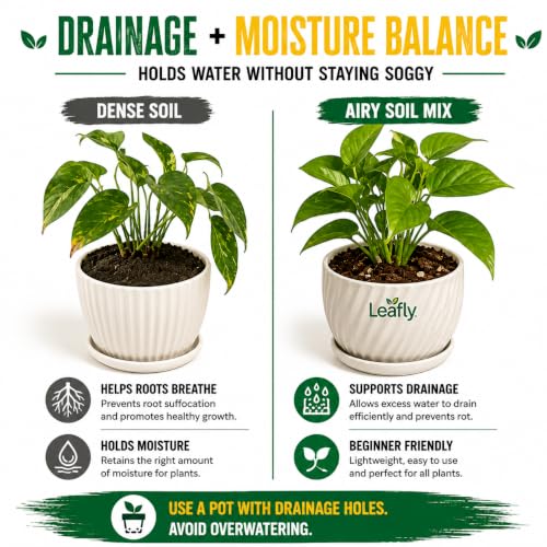 Image of Leafly Ready to Use Potting Soil Mix | Enriched with Vermicompost, Cocopeat, Neem Cake, Mustard Cake Powder, Bone Meal, River Sand & Rice Husk | Nutrient Rich Soil for Indoor & Outdoor Plants 10 kg