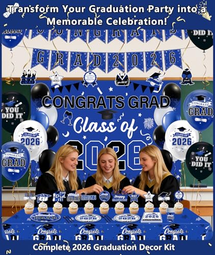Irosiy 2026 Blue Black Graduation Party Decor Kit - image 2