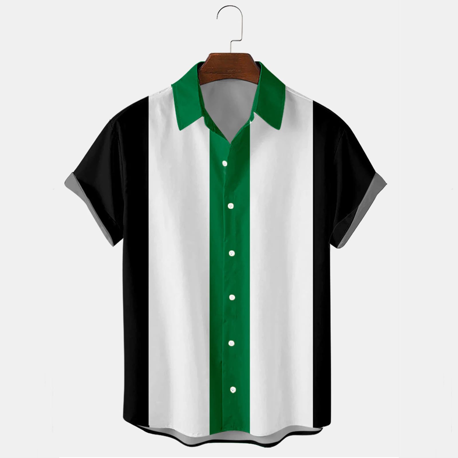 Hemd Kurzarm Herren Sale Vintage Bowling Shirt 1950er Retro Rockabilly Stil Kurzarm Button Down Hawaiihemden Lässig Kurzärmelig Knopfleiste Kontrastierendes Hemd Farbblock Kubanische Hemden