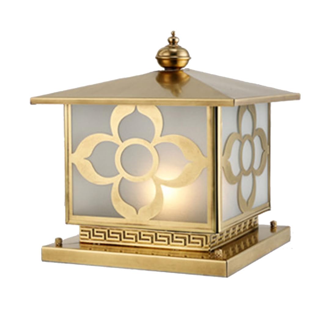 HCIPJQY European Industrial Pillar Table Light Antique Brass Bollard Column Lamp,Waterproof Glass Shade Luxury Decoration Post Light Fits 4x4 Post Garden, Driveway, Pathway, Porch, Yard