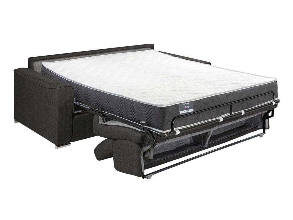 Canapé 4 Places Convertible Express en Tissu Vizir - Violet - Couchage Lattes Larges 160 cm - Matelas 22 cm avec mémoire de Forme DUNLOPILLO