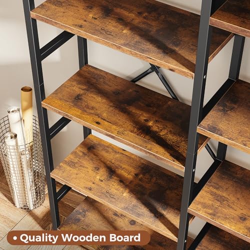 Image of SUPERJARE Triple Bookshelf, Bookcase with 14 Open Display Shelves, Wide Book Shelf Book Case for Home & Office, 5 Tier, Brown