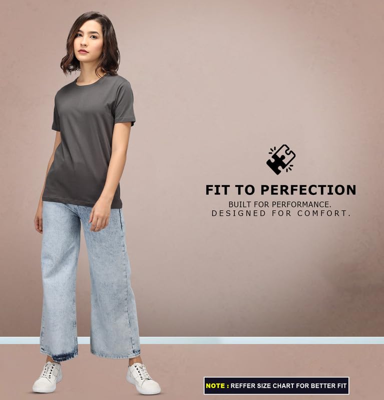 Image of Sleepynuts Women Boyfriend Plain Round Neck Half Sleeve T-Shirt