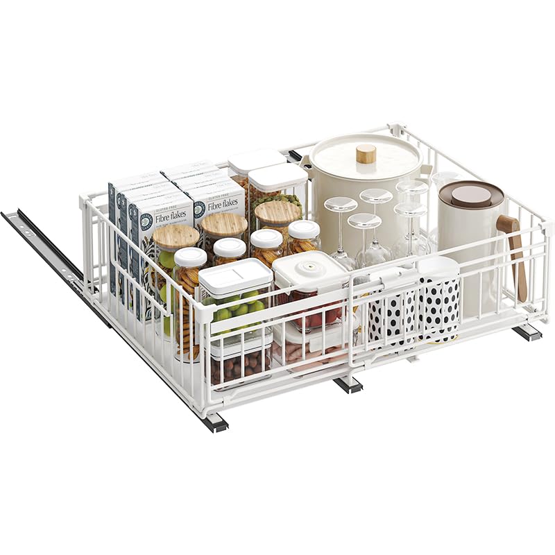 Szuflada przesuwna kuchenna, 2 sztuki, wysuwana teleskopowa szuflada (33-50 cm) przesuwne organizery do szafek kuchennych półka teleskopowa do szafek kuchennych salon dom (biały)