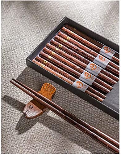 Baguettes en bois massif pointues de style japonais haut de gamme 10 paires, lettres dorées de personnalité créative, baguettes de fleurs de cerisier (couleur : B)