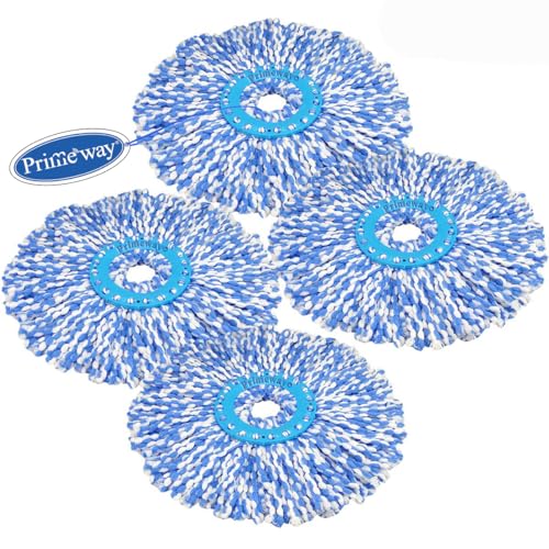 Image of Primeway Polyester Water Absorbent Microfibre Spin Mop Refills | Dense Replacement Mop Heads | Floor Pocha Mop Cloth | XL | 38cm | 130grams | 4 Pcs, Blue
