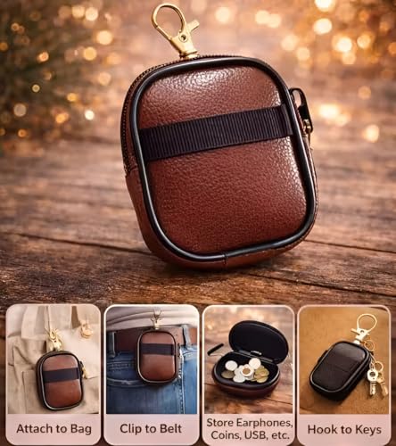 Image of AJM PU Leather Universal Zipper Pouch with Metal Hook Storage Case Compatible with Most Boat Airdopes, Noise, Boult, OnePlus, Realme, JBL, Oppo, Vivo & Other TWS Earbuds (Black)