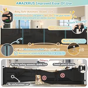 205'' Retractable Baby Gates Extra Wide,42" Extra Tall Retractable Dog Gate for Doorways,Safety Upgrade Reinforcement Rods Extra Long Retractable Baby Gate for Stairs, Indoor/Outdoor Retractable Gate