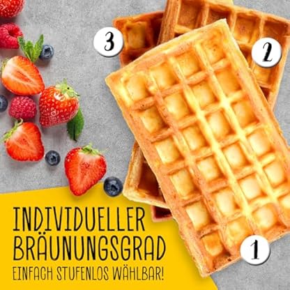 GOURMETmaxx Waffeleisen für 2 Waffeln | 1000 Watt | Für Belgische Waffeln + Antihaftbeschichtung | Mit Heizelementen oben & unten zur gleichmäßigen Wärmeverteilung | Stufenlos Einstellbar – Bild 6