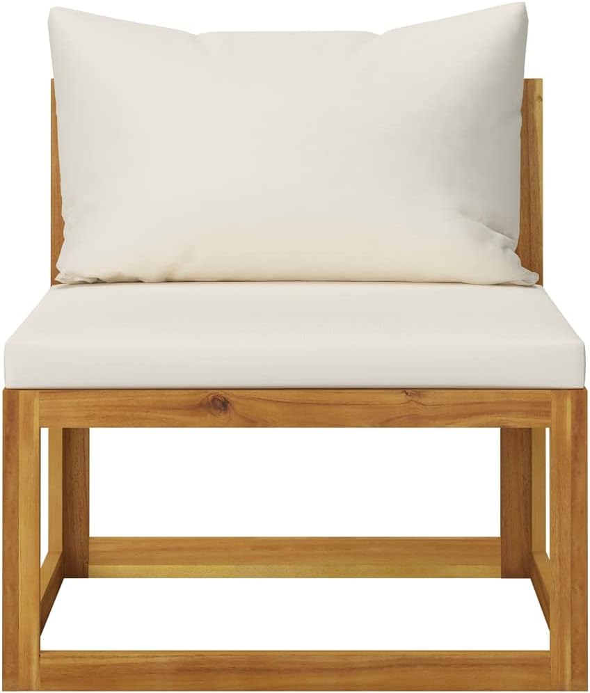 4 Piece Cream Solid Acacia Wood Garden Lounge Set with Removable Cushions, Modular Outdoor Sofa Set Including Coffee Table, Durable Weather-Resistant Patio Furniture