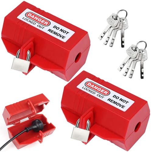 2 Stück Stromstecker Schutzbox, Waschmaschinen Schloss mit Schloß und Schlüssel, Stromstecker Schutzbox mit Schloss, Stecker Tresor, Waschmaschinen-Steckerschloss für Waschmaschine und Stromkabel