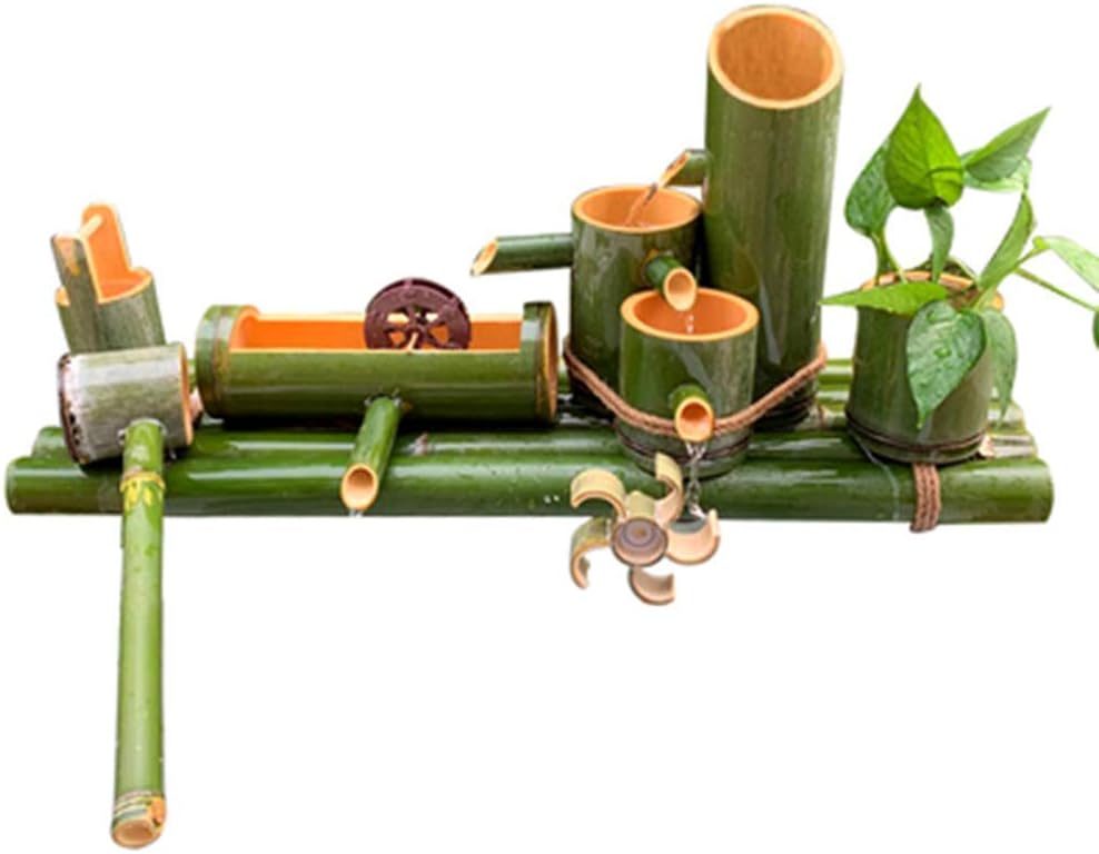 Japanese Garden Decoration,Bamboo Fountain Decor Bamboo Fountain Water Feature Bamboo Fountain Decor Water Spout with Pump Feng Shui Wheel Sculptures Statues Arts Crafts Artwork,80cm