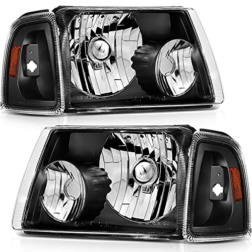 SCITOO Headlight Assembly Fits For Ford For Ranger 2001-2011 headlamp in Black Housing Amber Reflector Clear Lens