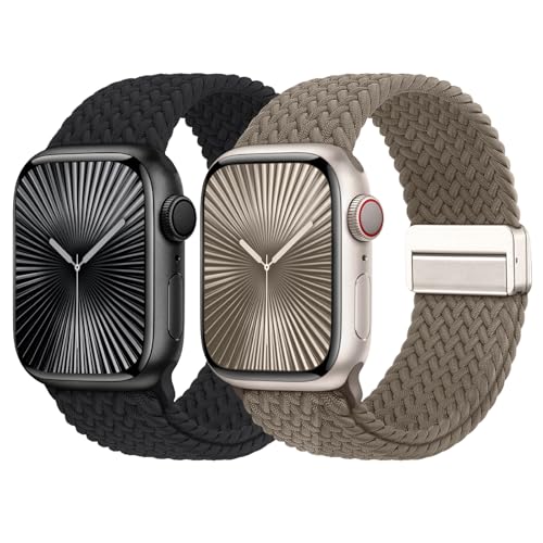 Braided Stretchy Bands with Magnetic Clasp Compatible for Apple Watch Band 38mm 40mm 41mm 42mm 44mm 45mm 46mm 49mm Women Men, Soft Nylon Sport Solo Loop for iWatch Series 10 9 8 7 6 5 4 3 Ultra 2 1 SE