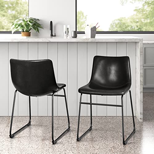 Lemberi Faux Leather Dining Chairs Set Of 2, 18 Inch Kitchen & Dining Room Chairs,Mid Century Modern Dining Chairs With Backrest And Metal Legs, Comfortable Upholstered Seat Chairs (18,Black) #TOP6