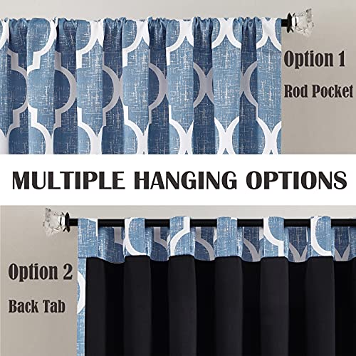 Beauoop Back Tab Print Bedroom Curtains 84 Inches Long 95% Blackout Window Curtain Panels Moroccan Geo Thermal Insulated Drapes Quatrefoil Window Treatment Set, 50 By 84 Inch, Blue (2 Panels) #TOP3