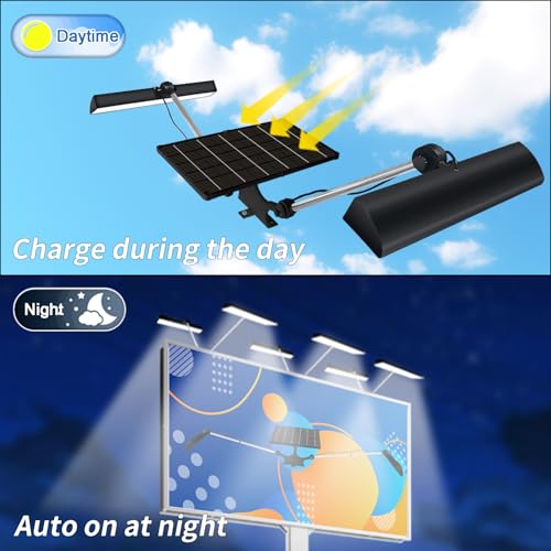 Image of Solar Sign Lights Outdoor, Billboard Light 420 LED 2600 lumen, Sign Light 12000 mAh, Waterproof Commercial Lighting for Real Estate Signs, Business, Advertisement, High Way, Black