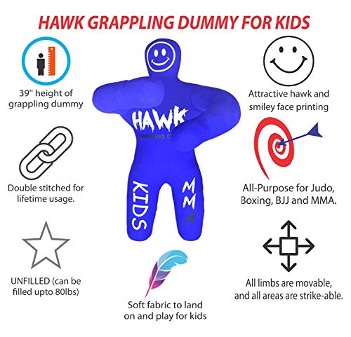 Hawk Sports Kids Grappling Dummy For Fitness & Training, Pose, Strike & Throw Wrestling Dummy For Kids, 3 Ft. Punching Dummy For Mma, Jiu-Jitsu, Judo, Karate & Wrestling Practice & Sparring (Blue) #TOP2