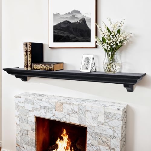 60 Inch Fireplace Mantel Shelf with Corbels, Rustic Floating Shelf, Black by LXWZHK - Used condition - Image 3